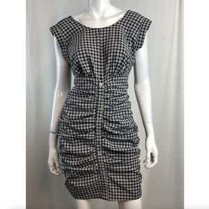 CODE X MODE Sleeveless Ruched Button Front Mini Dress in Gingham Plaid S…